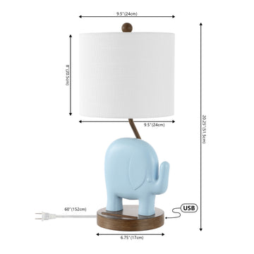 Ellie Bohemian Designer Iron/Resin Elephant LED Kids Table Lamp with Phone Stand and USB Charging Port - JONATHAN Y